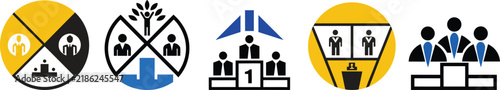 Business leadership icons set, corporate hierarchy symbols, 5 vector management graphics