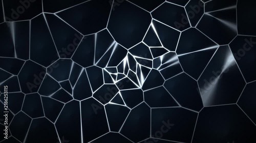 Geometric Fractal Mesh with Intersecting Light Lines on Dark Background
