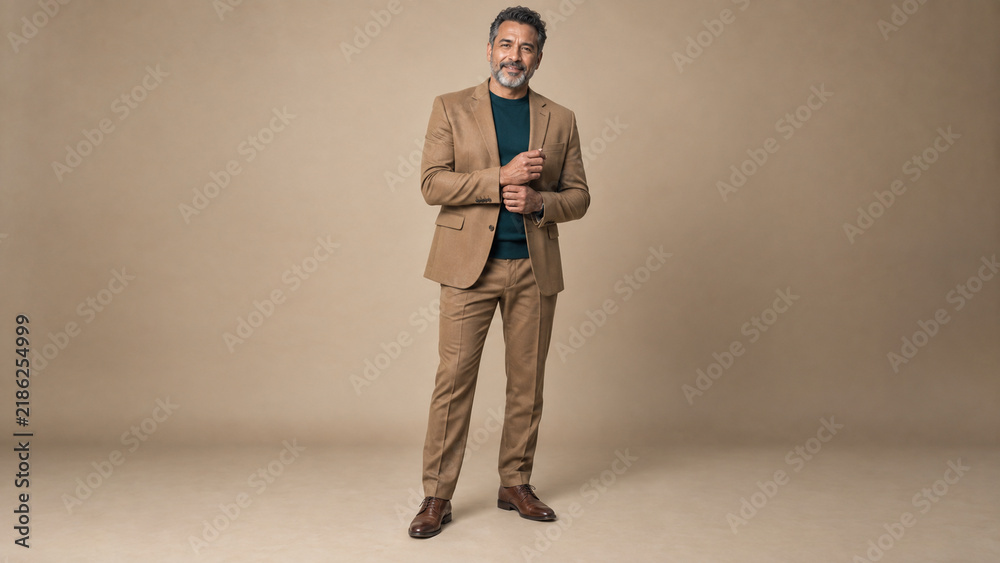 © Mohsin - Latino man in camel suit full body studio portrait © Mohsin - Latino man in camel suit full body studio portrait