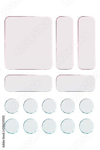 Transparent glass elements with liquid morphism effect for ui design and modern interfaces. Rounded rectangles, circles and buttons with frosted blur overlay Glassmorphism components for web or app