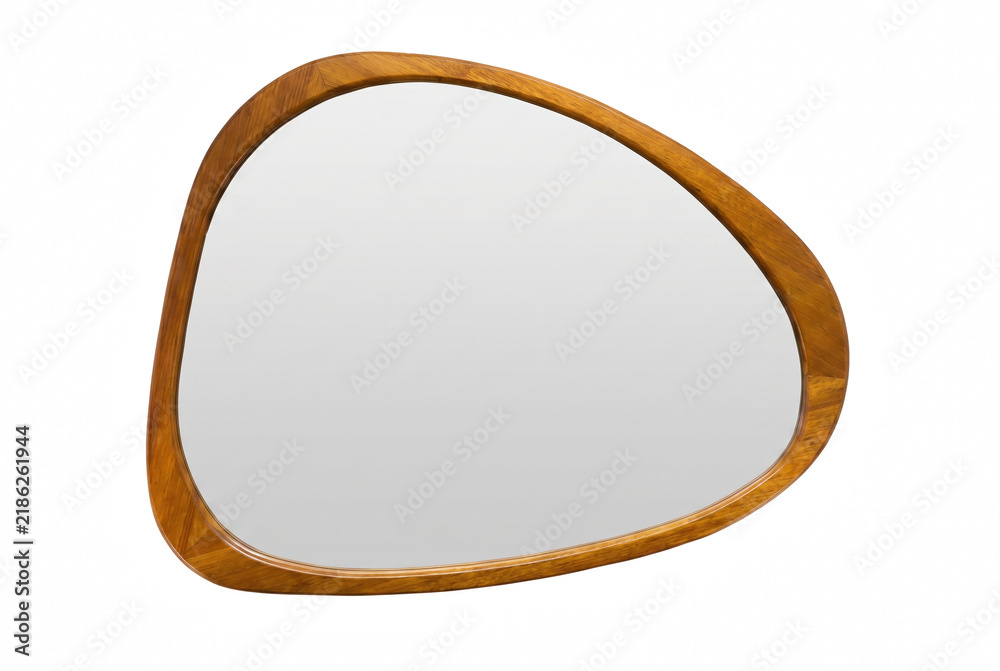 Obraz premium Asymmetrical Pebble Shaped Wall Mirror with Teak Wood Frame
