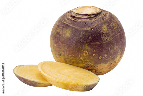 Obraz na płótnie Fresh Whole Rutabaga and Slices showing Yellow Flesh