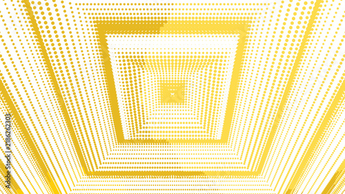 Vibrant yellow circular dot pattern forming concentric squares creating a modern minimalist geometric motion effect