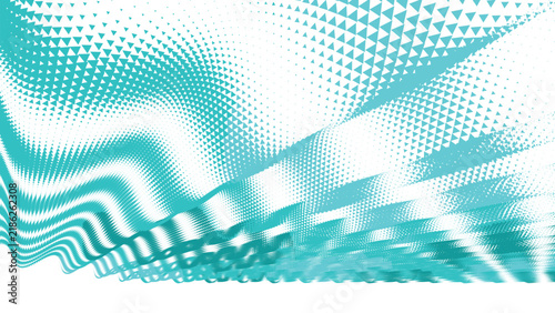 Vibrant teal geometric pattern featuring multiple triangle shapes forming beautiful wave ripples on a white space