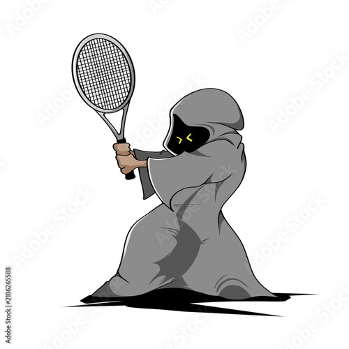 Cuadro en lienzo Cute Ghost Character Playing Tennis Illustration