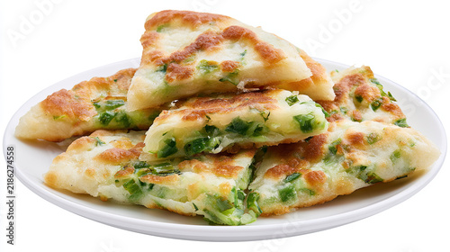 Obraz na płótnie spring onion pancake slices with dim sum background