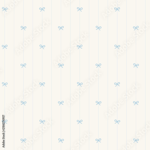 Blue Bow Pinstripe Seamless Pattern on Cream Background