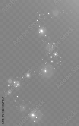White Sparkling Glitter Trail with Glowing Stars and Magic Light Particles on Transparent Background

