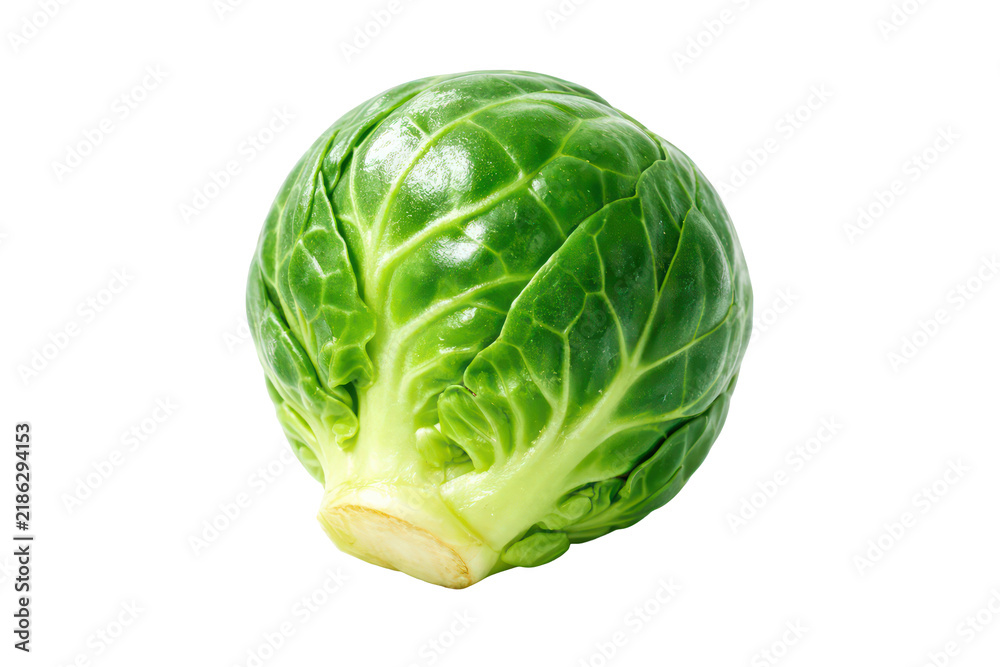 Fototapeta premium Fresh green cabbage head isolated on white background, raw leafy vegetable, food ingredient