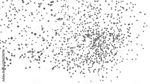 White background shape featuring numerous grey circular spots scattered in varied sizes.