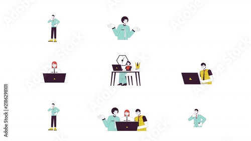 Business questions and problem solving at workplace cartoon animation pack. Colleagues team discussion. Confused office worker animated flat 4K video collection isolated on transparent background