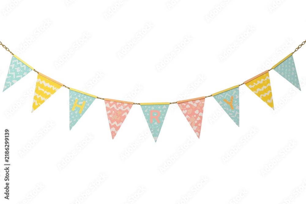 Fototapeta premium Pastel birthday bunting with colorful triangular flags