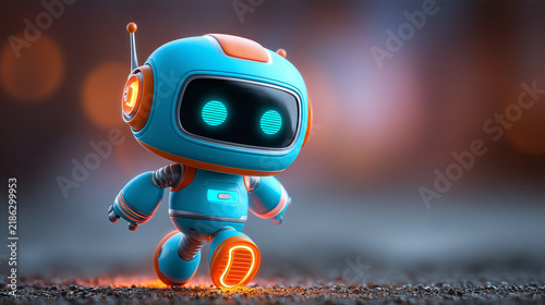 Tapety artystyczne Adventurous 3D Explorer Robot Striding Holographic Map 