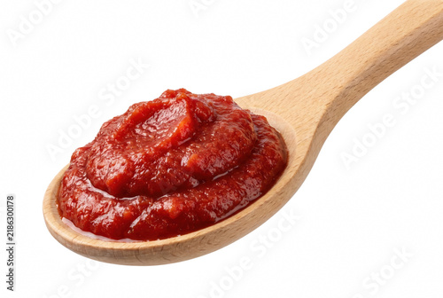 Red Tomato Paste on a Wooden Spoon