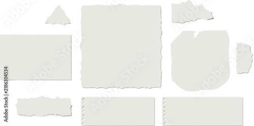 Torn Paper Sheets and Ripped Page Scrap Vector Illustration Set Featuring Blank White Notebook Shreds with Rough Edges for Notes Moodboards and Creative Scrapbooking