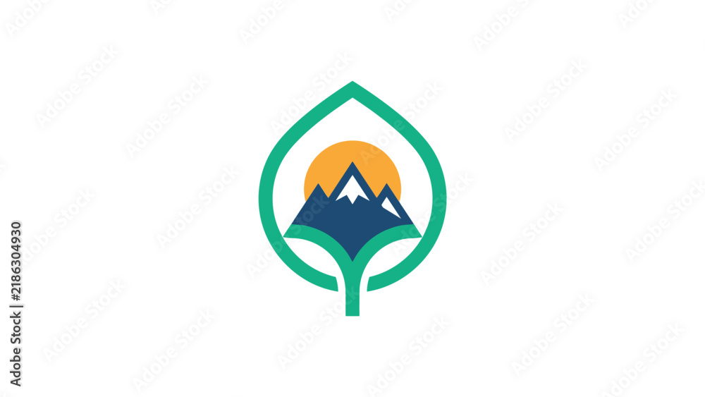 Obraz premium Mountain landscape icon inside leaf shape.