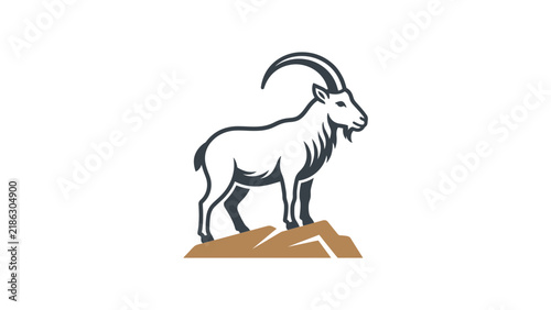 Mountain goat ibex standing on rock line illustration.