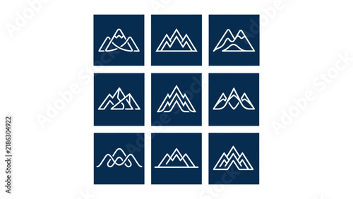Mountain icon grid set.