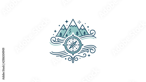 Mountain landscape icon with compass.