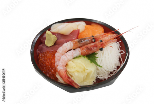 Cuadro en lienzo Traditional Japanese Chirashi Sushi Bowl with Assorted Fresh Sashimi and Prawns