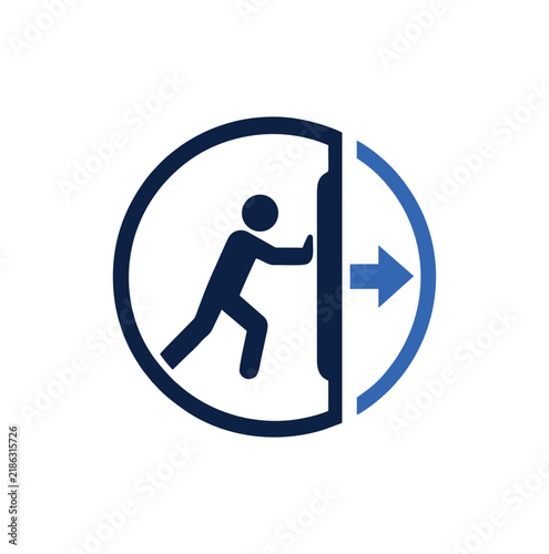 Modern Professional Person Pushing Door Arrow Circular Vector Logo Icon