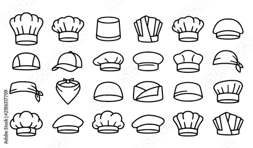 Different Chef Hat Shapes Culinary Cooking Headwear Vector Icons