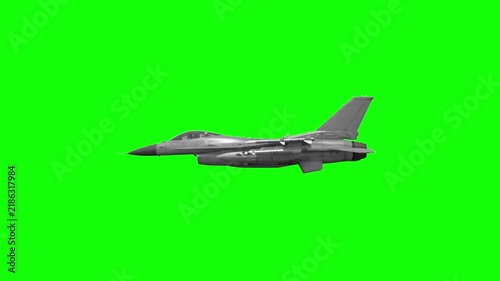 3d rendered animation of flying military plane on green screen