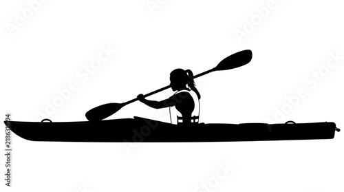 Kayaker in a boat a black silhouette against a white background