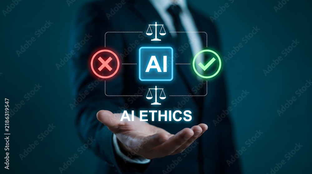 Obraz premium Navigating the complex landscape of artificial intelligence a focus on ethical considerations and responsible implementation for a sustainable future