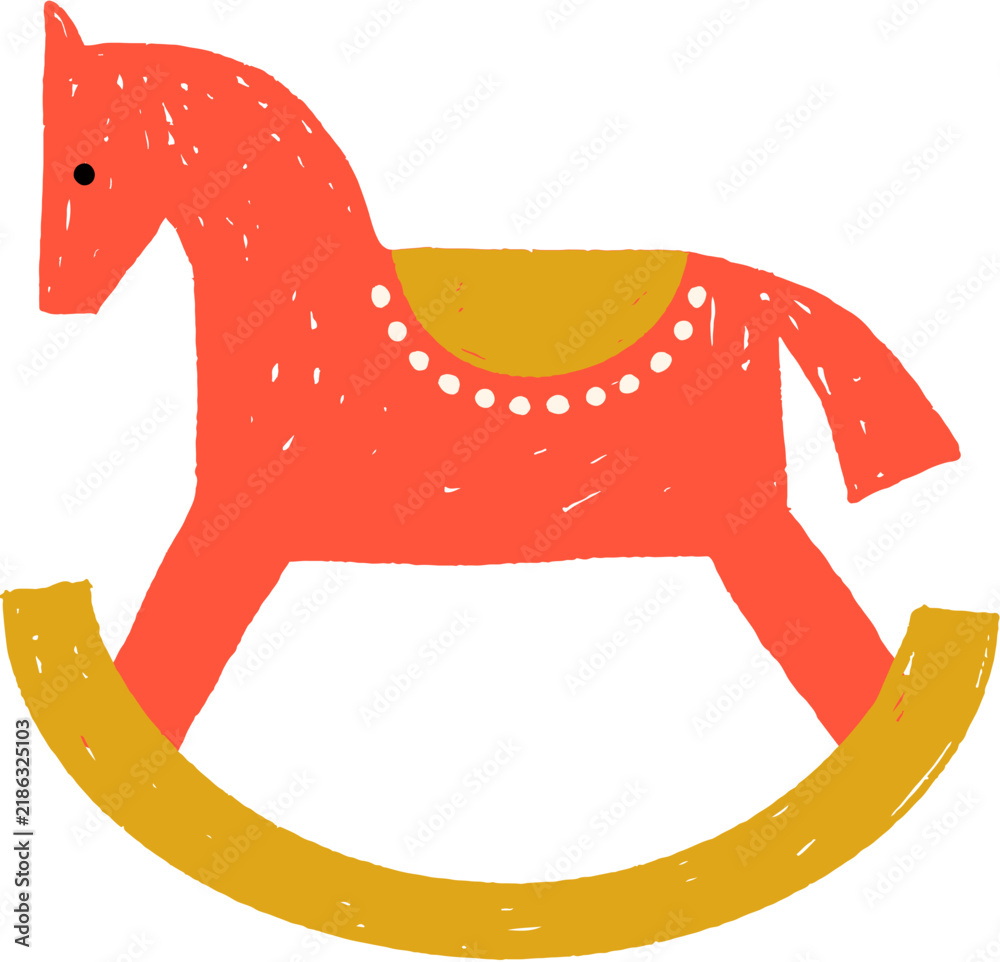 Obraz premium Retro rocking horse toy icon in naive folk style. Childish hand drawn Christmas elements series