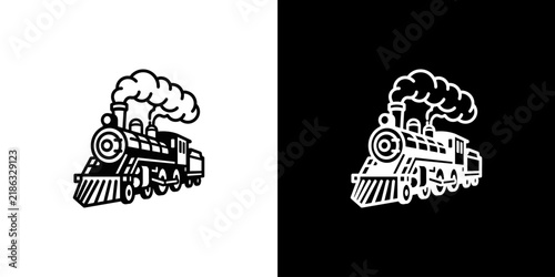 Vintage Steam Train Locomotive Icon Logo Black and White Graphic Design Element