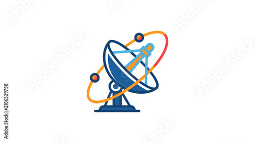 Satellite dish with orbital rings illustration.