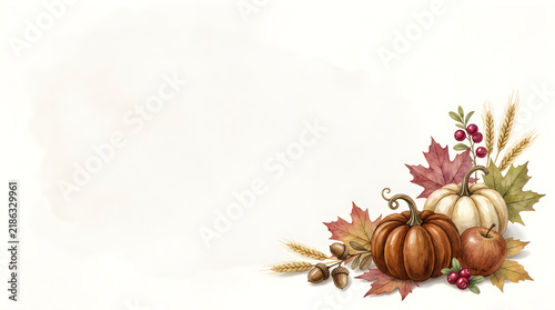 A festive thanksgiving border featuring watercolor pumpkins autumn leaves and seasonal berries isolated on a clean white background for design
