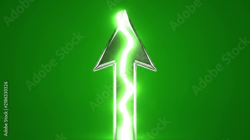 Glowing Metallic Upward Arrow Motion Video Effect Featuring Dynamic Electrical Energy Pulse And Shiny Chrome Surface Details