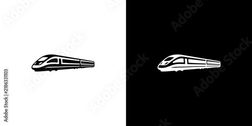 Modern High-Speed Train Icon Set on Contrasting Black and White Backgrounds