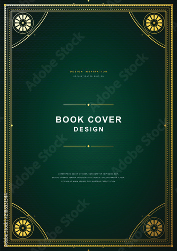 Elegant Emerald Green Background with Golden Ornate Frame and Decorative Corners Template