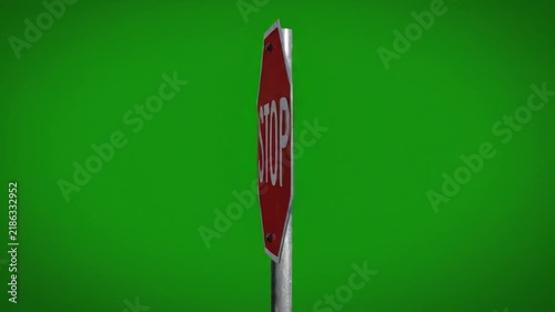 Rotating Stop Sign Road Traffic Regulation Concept Video Isolated on Green Screen Background