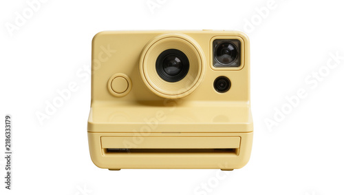 Konstfotografi Pastel yellow instant camera with large lens and flash, isolated on transparent
