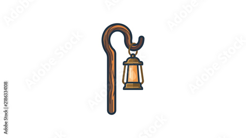 Shepherd's crook with hanging lantern lamp.