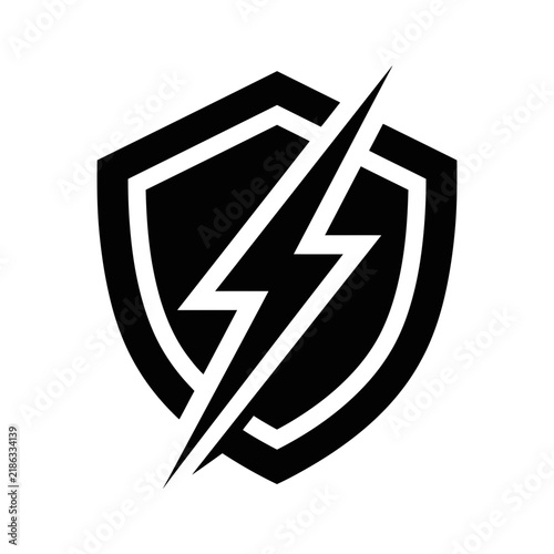 Shield emblem with integrated lightning bolt strike.