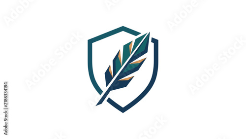 Shield icon featuring stylized quill feather design.