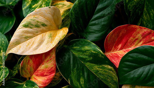 Green White and Orange Foliage, Modern Botanical Plant Composition