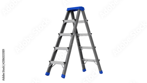 Obraz na płótnie Folding aluminum step ladder with blue accents, isolated on transparent backgrou