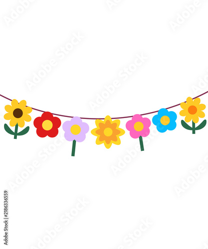 Cute Colorful Flower Garland Bunting Banner Illustration Isolated on Transparent Background