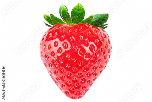 Fotografie Fresh Ripe Red Strawberry Fruit with Green Leaves