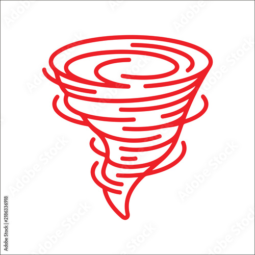 Minimalist black‑and‑white line art of a tornado funnel with swirling curved lines, symbolizing storm, chaos, and dynamic energy in a stylized design