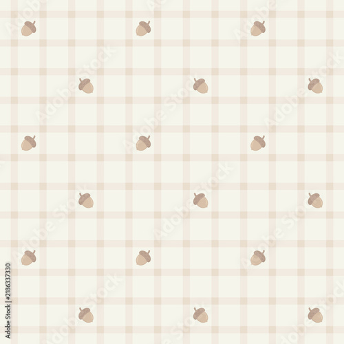 Acorn Seamless Pattern on Gingham Background