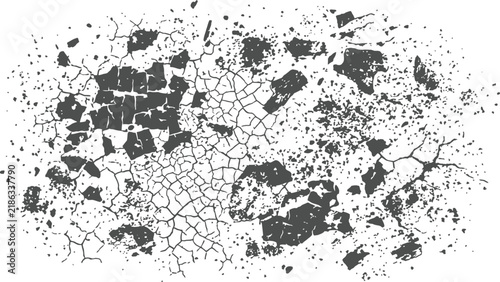 Vector grunge distressed texture of cracked ground and paint splatters. Flat vector illustration EPS 10.