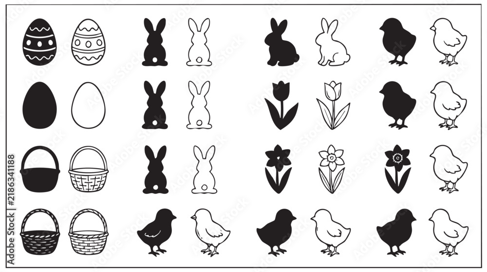 Obraz premium black silhouette with line art vector pair icon set