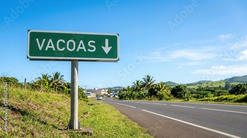 Road Signage For Vacoas Indicating Direction On A Scenic Tropical Route